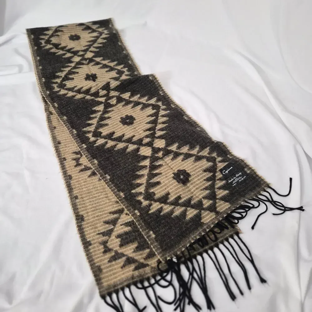 Cejon Made in Italy‎ Aztec Southwestern Fringe Scarf Whimsigoth Goblincore